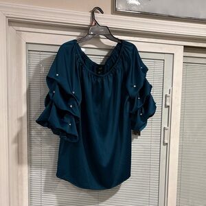 MSK Teal Ruffle Sleeve Blouse